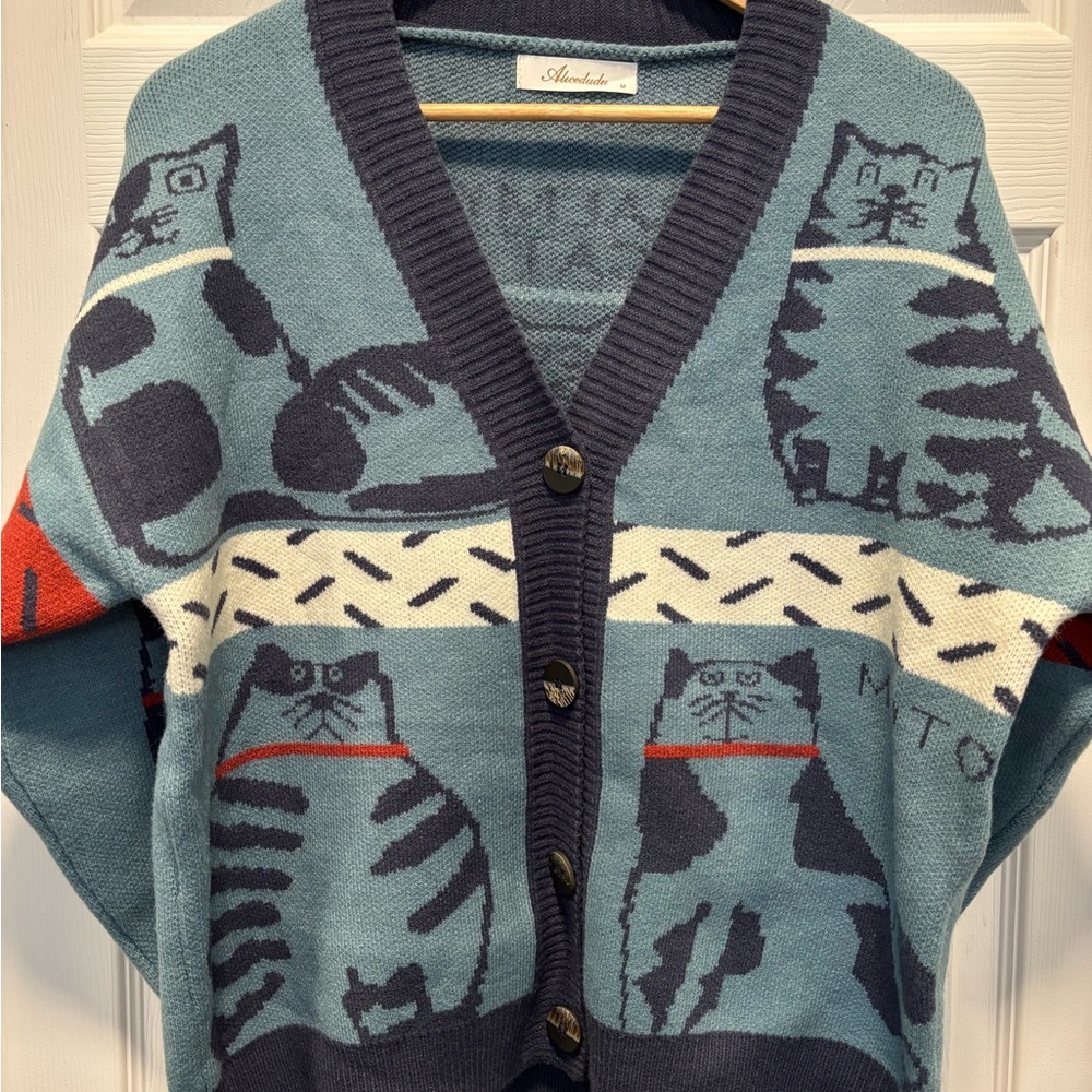 Blue Cat Cardigan Sweater